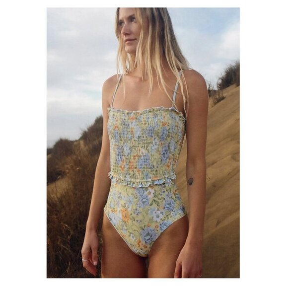 Lost and Wander Mountain Bloom Smocked One Piece Swimsuit Swimwear Size S - Picture 1 of 7
